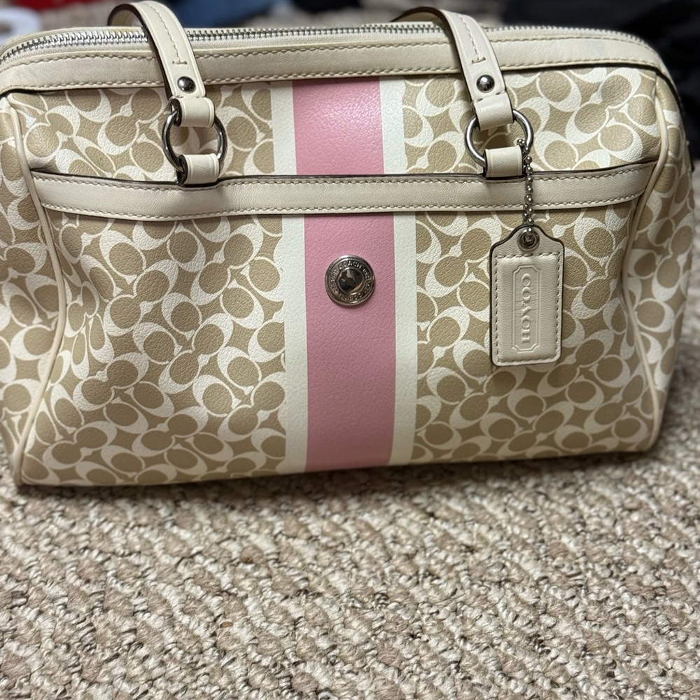 Coach Cream and Pink Satchel with Signature Design - Picture 1 of 9